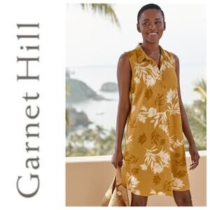 Garnet Hill Yellow Floral Linen Shirt Dress Women's (Est) Size 12 / 14